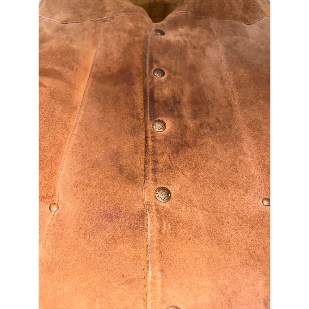 Vintage Pioneer Wear Mens Brown Leather/Sherpa Lined Vest Western Cowboy Size 42 - Picture 4 of 15